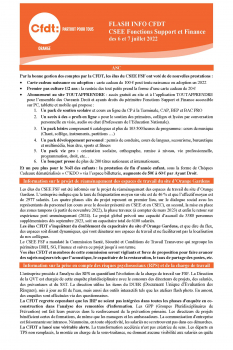 FLASH INFO CFDT CSEE Fonctions Support et Finance des 6 et 7 juillet 2022