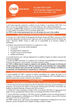 FLASH INFO CFDT CSE Fonctions Support et Finance des 22, 23 et 24 novembre 2022