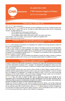 FLASH INFO CFDT CSEE Fonctions Support et Finance des 13, 14 et 15 juin 2023