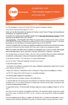 FLASH INFO CFDT CSEE Fonctions Support et Finance du 18 Octobre 2023