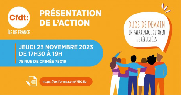 Les Duos de demain permettent à des parrains/ marraines de la #CFDT, bénévoles, d'accompagner pendant 6 mois des réfugiés pour les aider à s'intégrer en France.