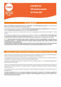 FLASH INFO CFDT CSEE Fonctions Support et Finance du 21 février 2024