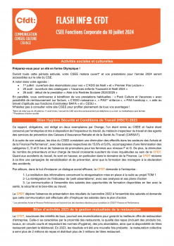 FLASH INFO CFDT CSEE Fonctions Support et Finance du 10 juillet 2024