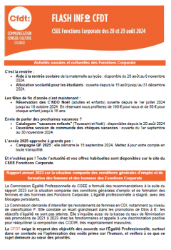 FLASH INFO CFDT CSEE Fonctions Corporate des 28 et 29 août 2024