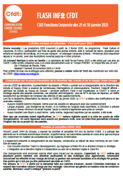 FLASH INFO CFDT CSEE Fonctions Corporate des 29 et 30 janvier 2025