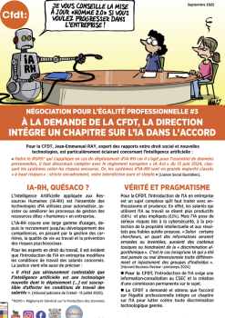 NÉGOCIATION POUR L’ÉGALITÉ PROFESSIONNELLE #3 À LA DEMANDE DE LA CFDT, LA DIRECTION INTÉGRE UN CHAPITRE SUR L’IA DANS L’ACCORD