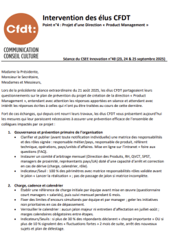 Projet d’une Direction « Product Management » : Propositions des élus CFDT pour un plan de prévention