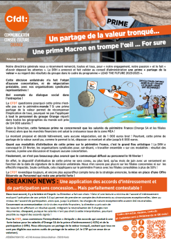 [ORANGE] Un partage de la valeur tronqué… Une prime Macron en trompe l’œil … For sure !